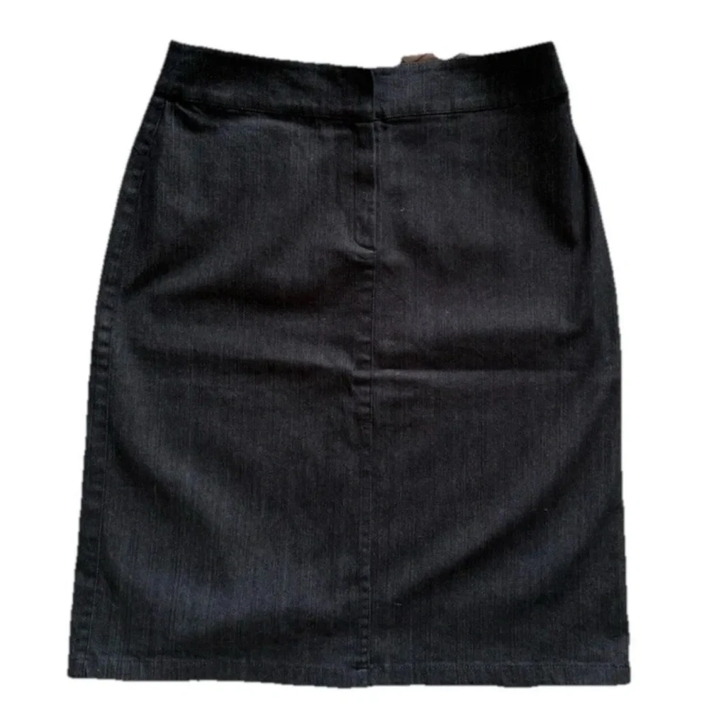 Burberry London Womens Black Pencil Skirt Pockets Zip Front Denim Straight 42 - Picture 8 of 17